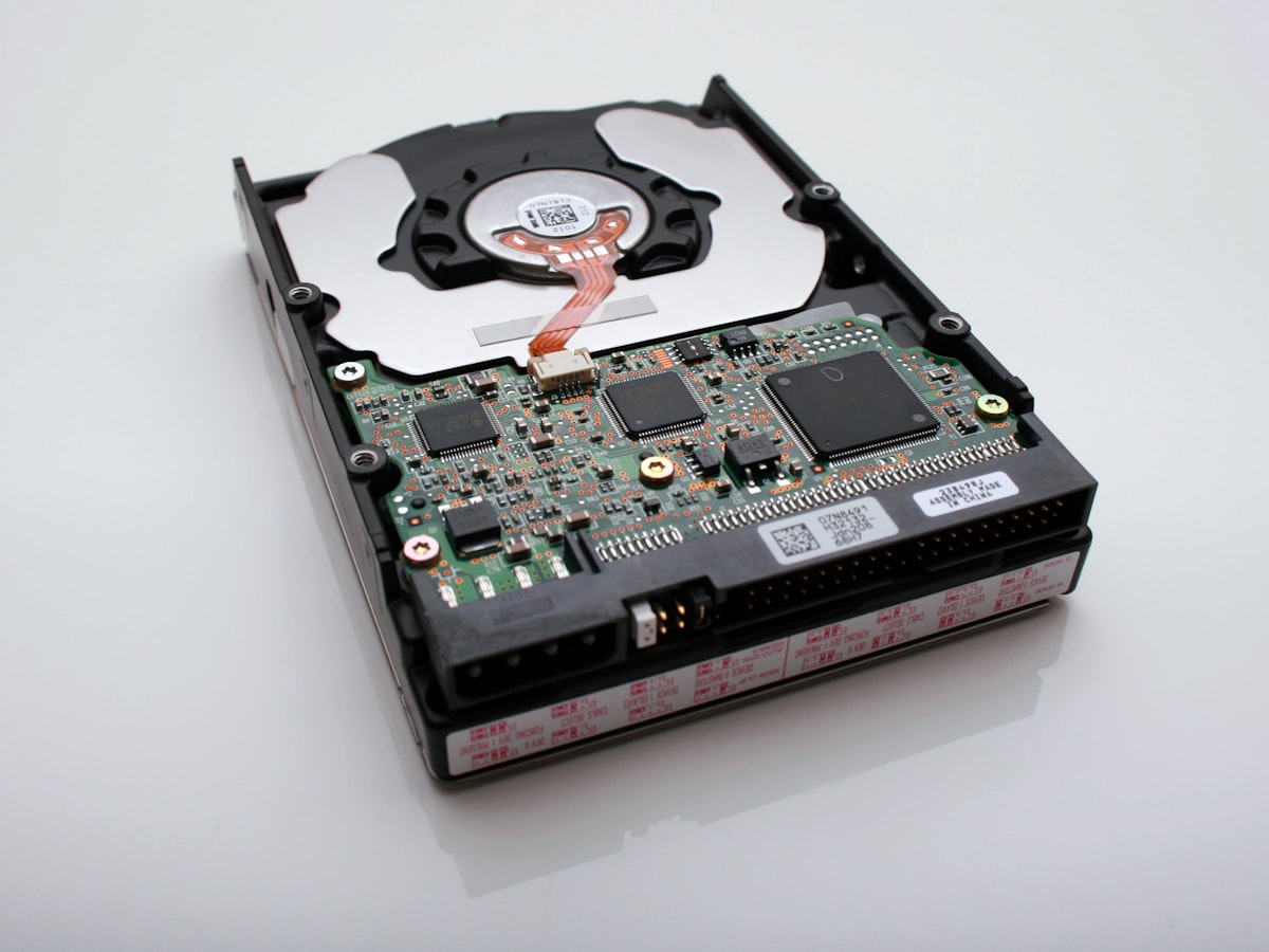 An external portable hard drive connected to a laptop